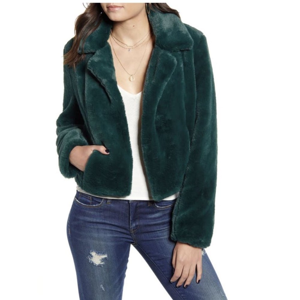 BLANKNYC Cropped Faux Fur Jacket In Emerald Green *NWT* SZ M